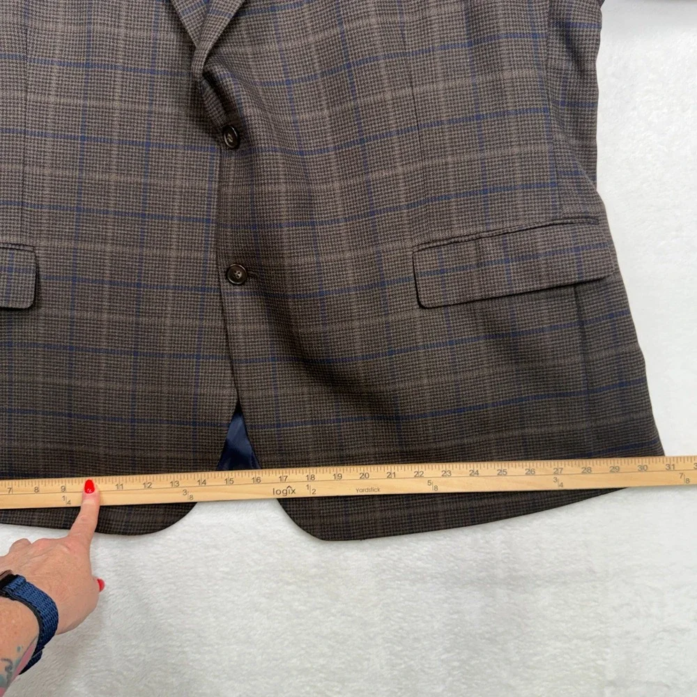 Jos. A Bank 54R Sport Coat Brown Blue Windowpane Houndstooth Wool Blend Business